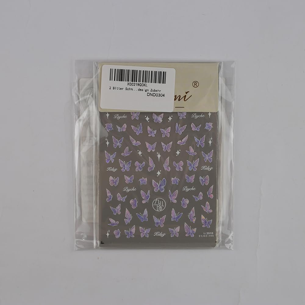 2 Blätter Schmetterling Nagelsticker Selbstklebend,Muschel Glitzer Nail Art Butterfly Nail Sticker Lila Grau Schmetterlinge Nagelaufkleber Relief Laser Vlinders Nagelsticker Nageldesign Zubehör