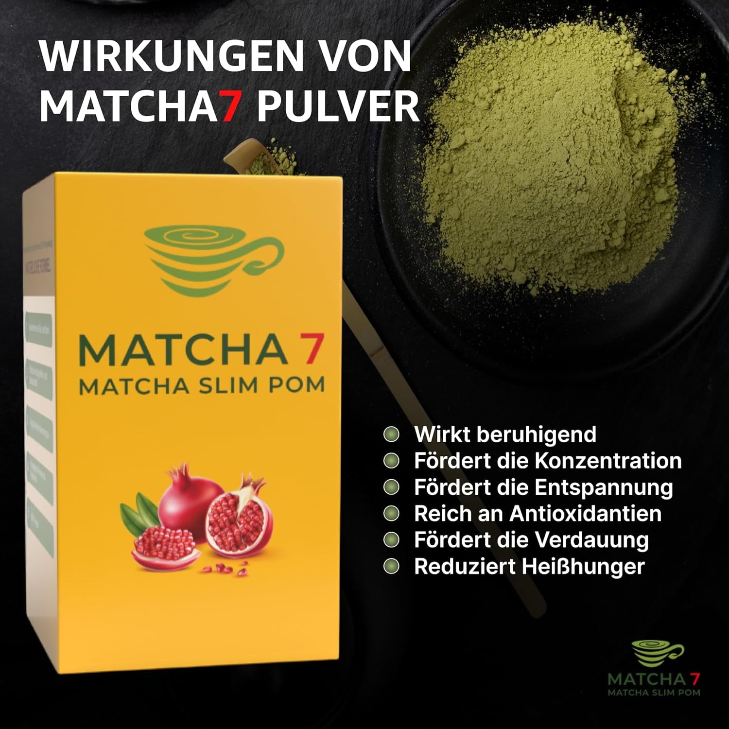 ® Ceremonial Matcha Powder X Granaatappel 100G [Ondersteunt gewichtsverlies en stofwisseling] - Groene thee voor een actieve en gezonde levensstijl - Groene thee zonder toevoegingen (puur en natuurlijk)