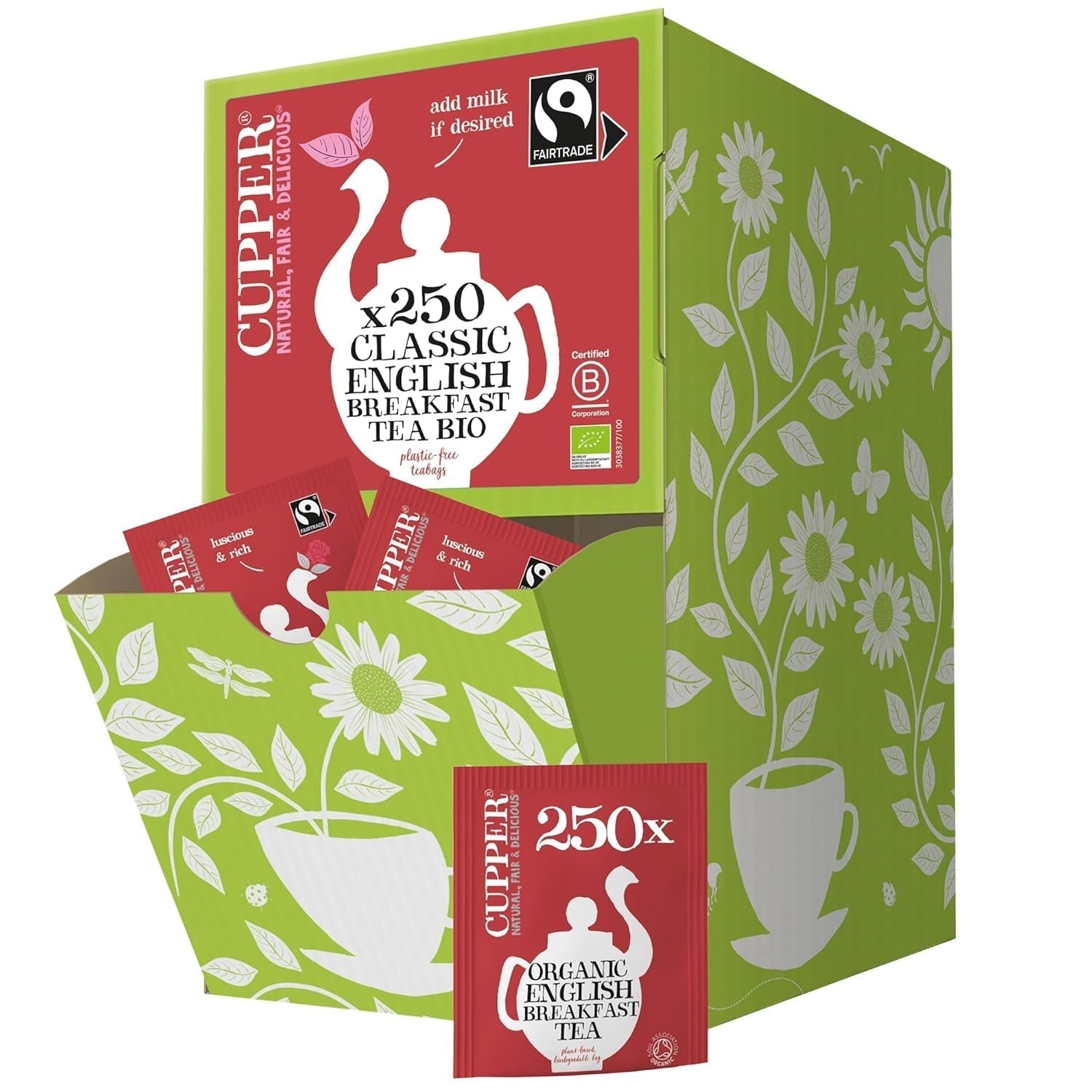 Cupper Biologische fruitthee Cranberry Framboos | Frambozenthee | 250 ongebleekte theezakjes | Groot pakket | Ideaal voor op kantoor | Ecologisch | Eerlijke handel