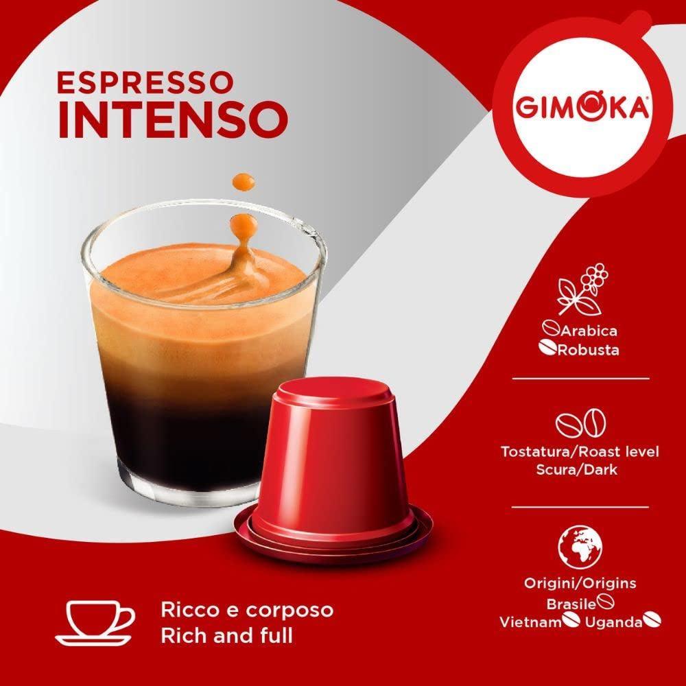 Gimoka Kaffeekapseln Espresso Intenso, Intensität 12/13-100 Kapsel - Compatibel met Nespresso* Haushalts-Espressomaschinen - 100 Stück (10 x 10 Getränke) - Hergestellt in Italien