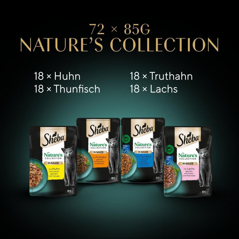 SHEBA Nature's Collection in jus - Nat kattenvoer van hoge kwaliteit, fijne variëteit (MSC) in geportioneerde zakjes - 72 x 85 g