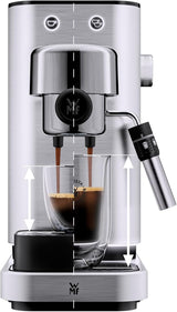 WMF Lumero espressomachine, portafilter, 1400 watt, portafilter, 3 inzetstukken, voor 1-2 espressokopjes, inclusief voor capsules, 15 bar, bekerhouder, melkopschuimer, mat roestvrij staal