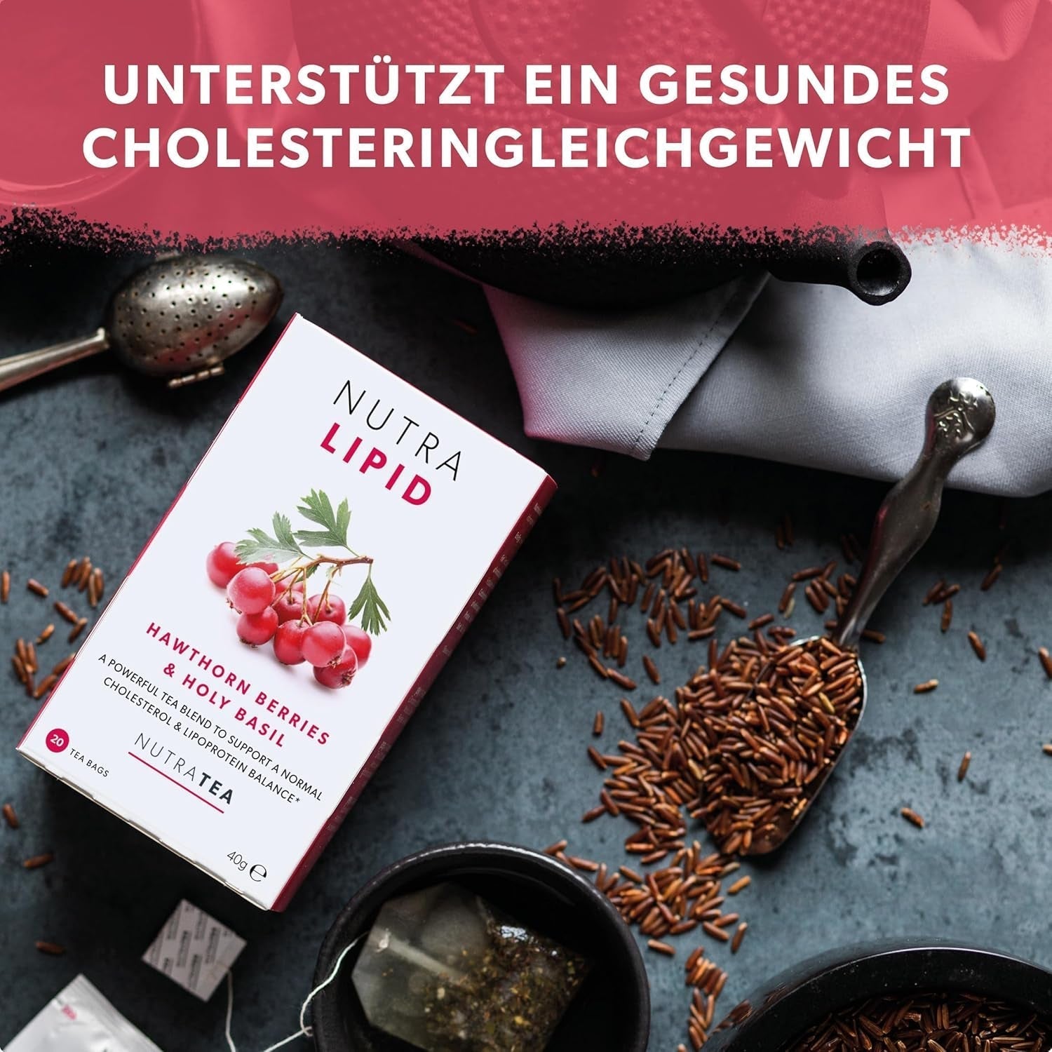 Nutra Thee NUTRALIPID, bloedsuikerbalancerende thee Helpt de bloedsuikerspiegel op peil te houden, Afslankthee Verbetert de stofwisseling en kan de eetlust onderdrukken, 20 herbruikbare theezakjes
