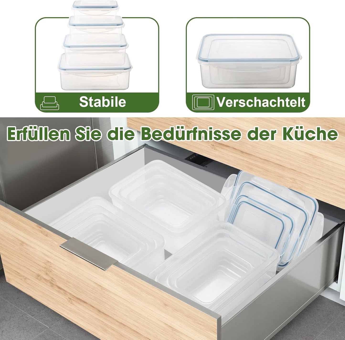 YASHE Voedselopslagpot met deksel, 12-delige plastic voorraadpottenset, BPA-vrij, 100% lekvrij, stapelbaar, doorzichtige voedselopslagdozen Naty Shop