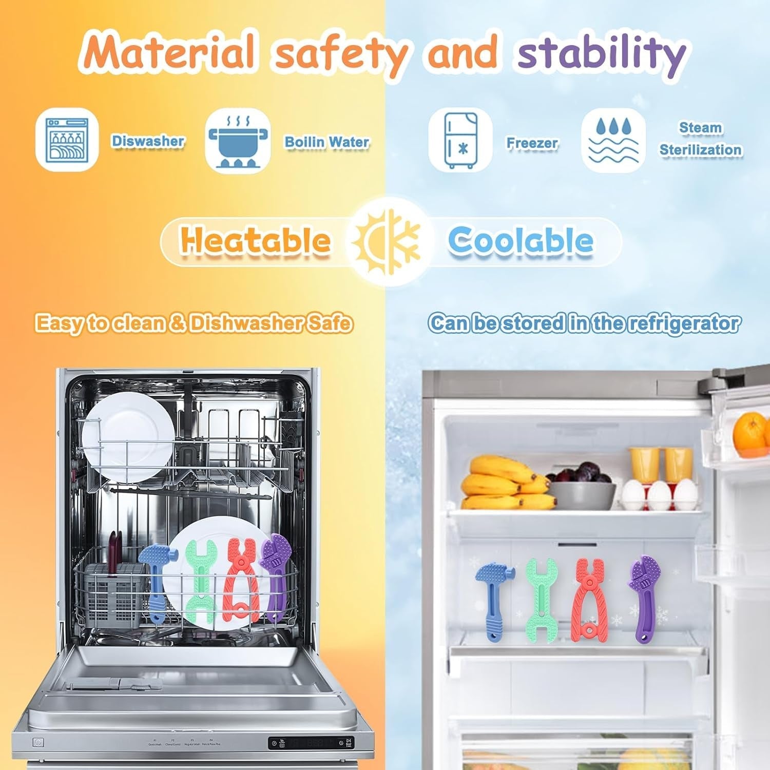Babybijtring [Origineel] - Siliconen bijtringspeeltje, coole bijtring, tandjeshulpmiddel, BPA-vrij | Speelgoed, accessoires en cadeaus voor peuters vanaf 3 maanden | Pakket van 4
