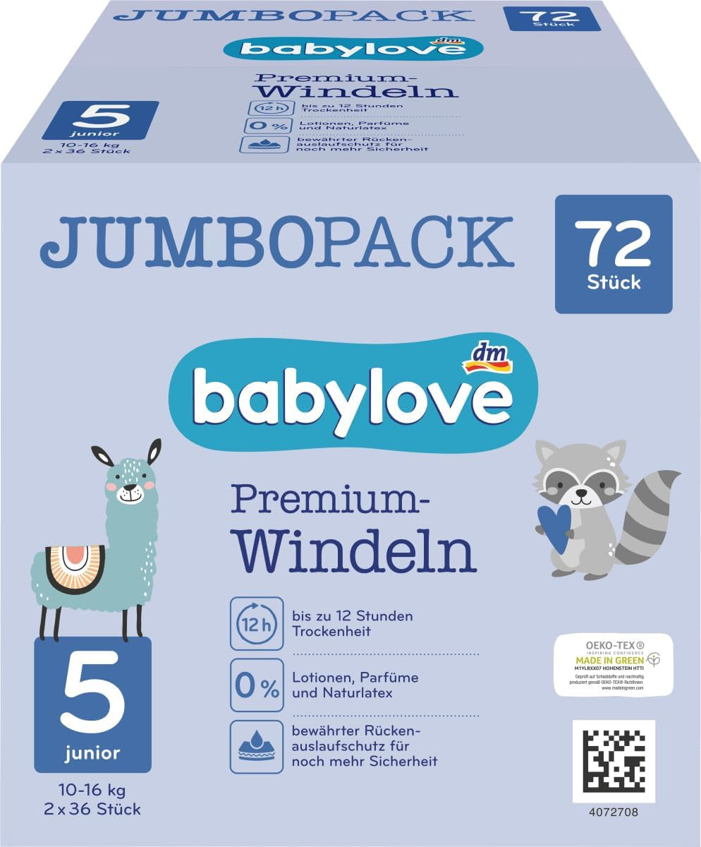 Luiers Premium Active Plus, maat 5, Junior 12-25 kg, Jumbopak, 2 x 36 stuks, 72 stuks