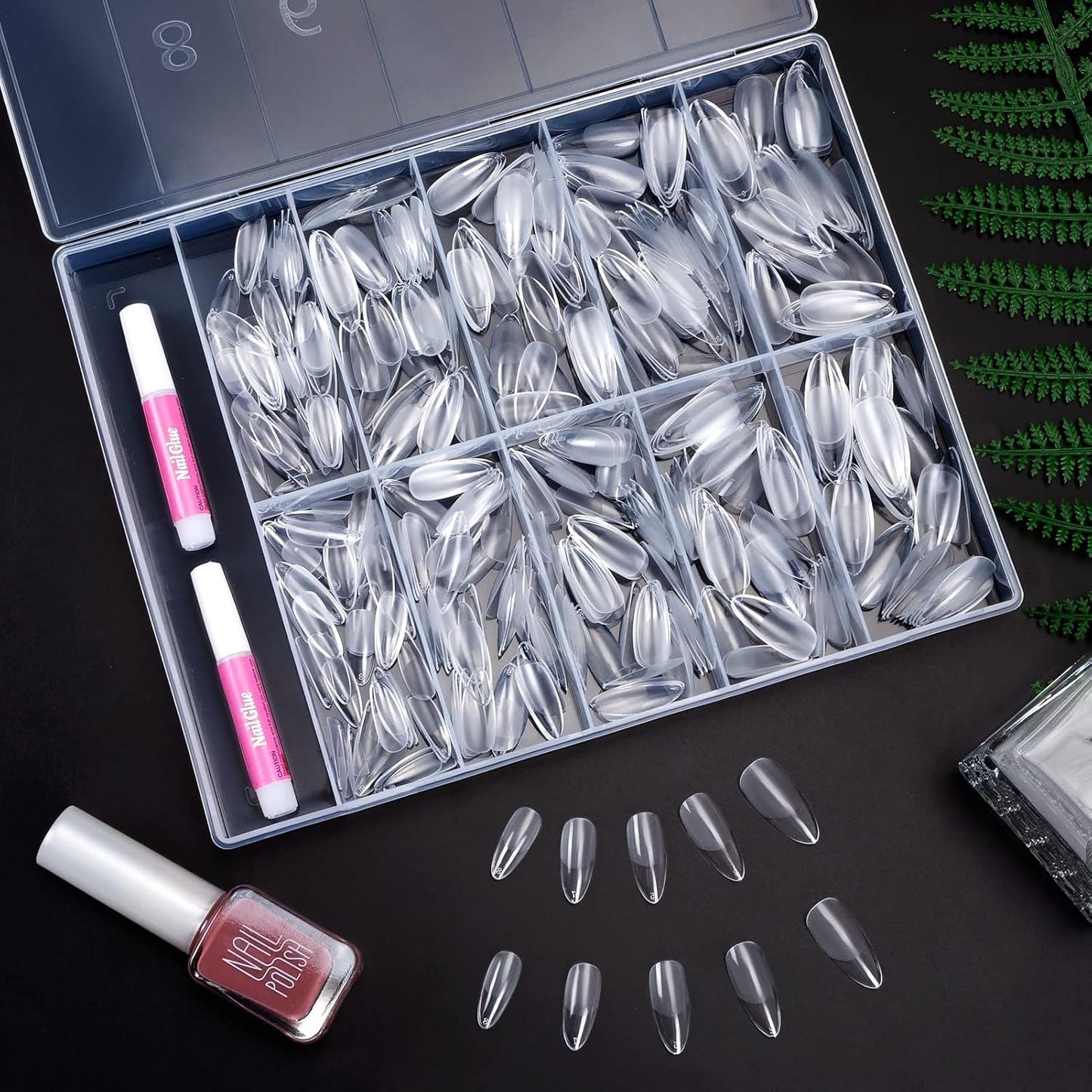 Becellen 500 stuks kunstnageltips, zachte gelnageltips, volledige dekking, gelnageltips, voorgepolijste kunstnagels, doe-het-zelf nagelkunstlijmset (amandelen)