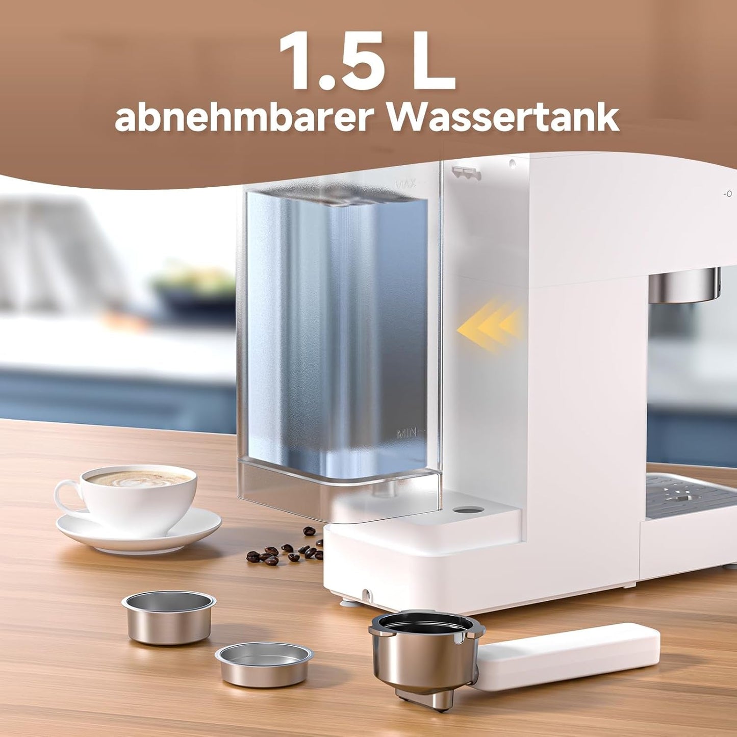 AMZCHEF 20 bar espressomachine, LED-display, professionele melkopschuimer en roestvrijstalen stoomlans, 1,5 liter verwijderbare tank, 1350 W snelle verwarming, wit
