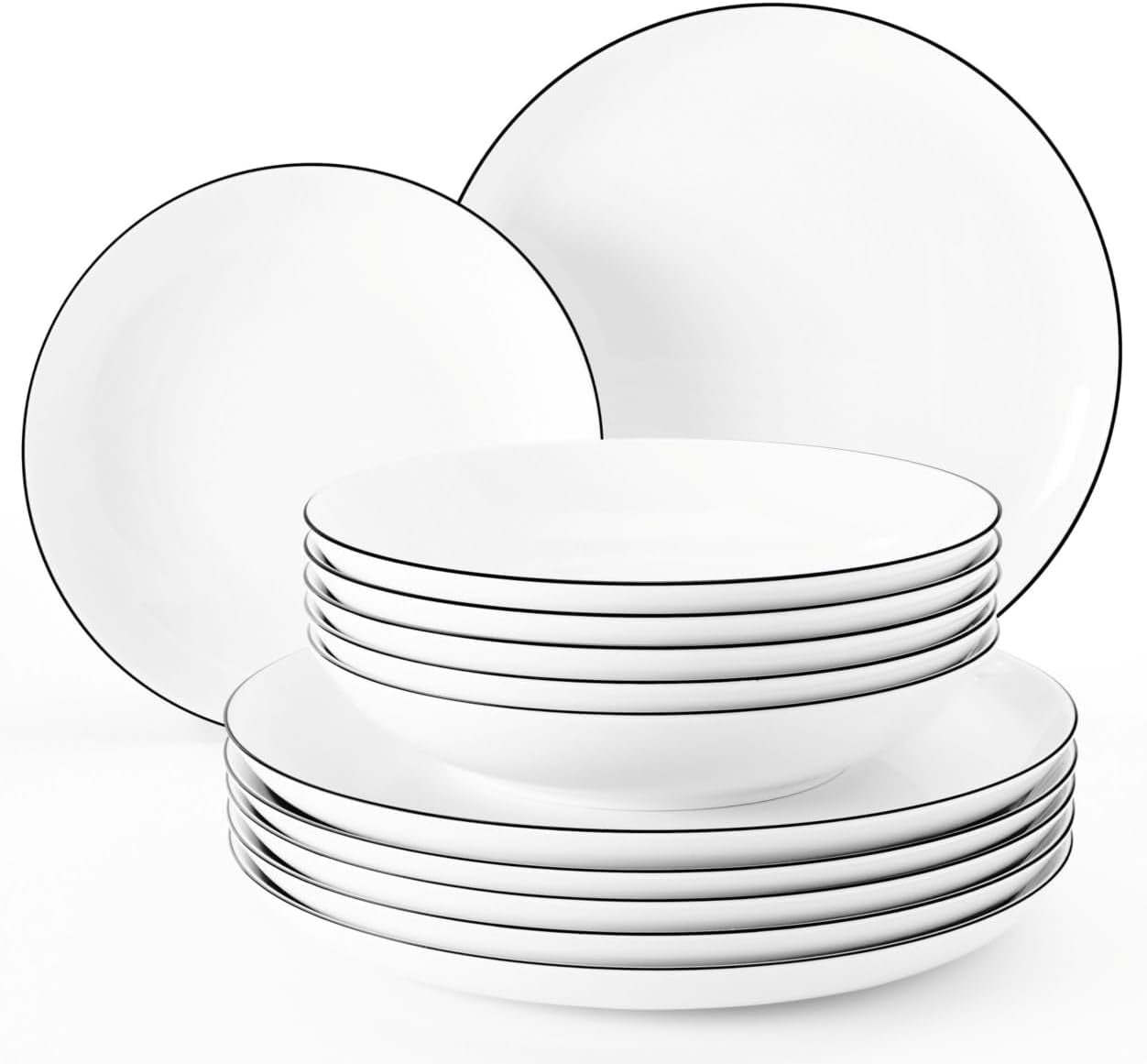 Seltmann Weiden serviesset 001.737148 Lido - 6 dinerborden + 6 onderborden - 12 delig - Black Line