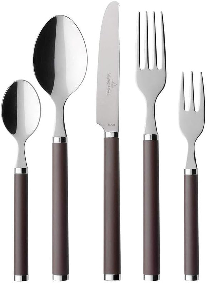 Villeroy En Boch Play Chocoladebruin Bestek, voor maximaal 6 personen, 30-delig, roestvrij staal, bruine kunststof handgreep Keuken Naty Shop