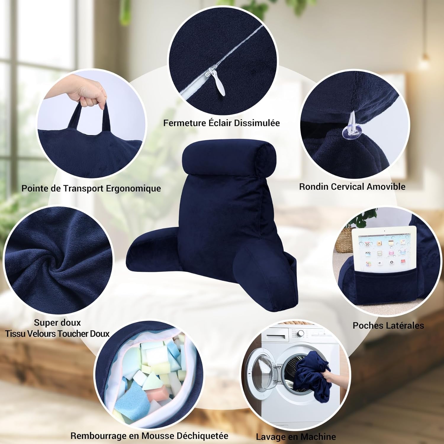 INFANZIA ergonomisch leeskussen met armleuningen, rugsteun, marineblauw