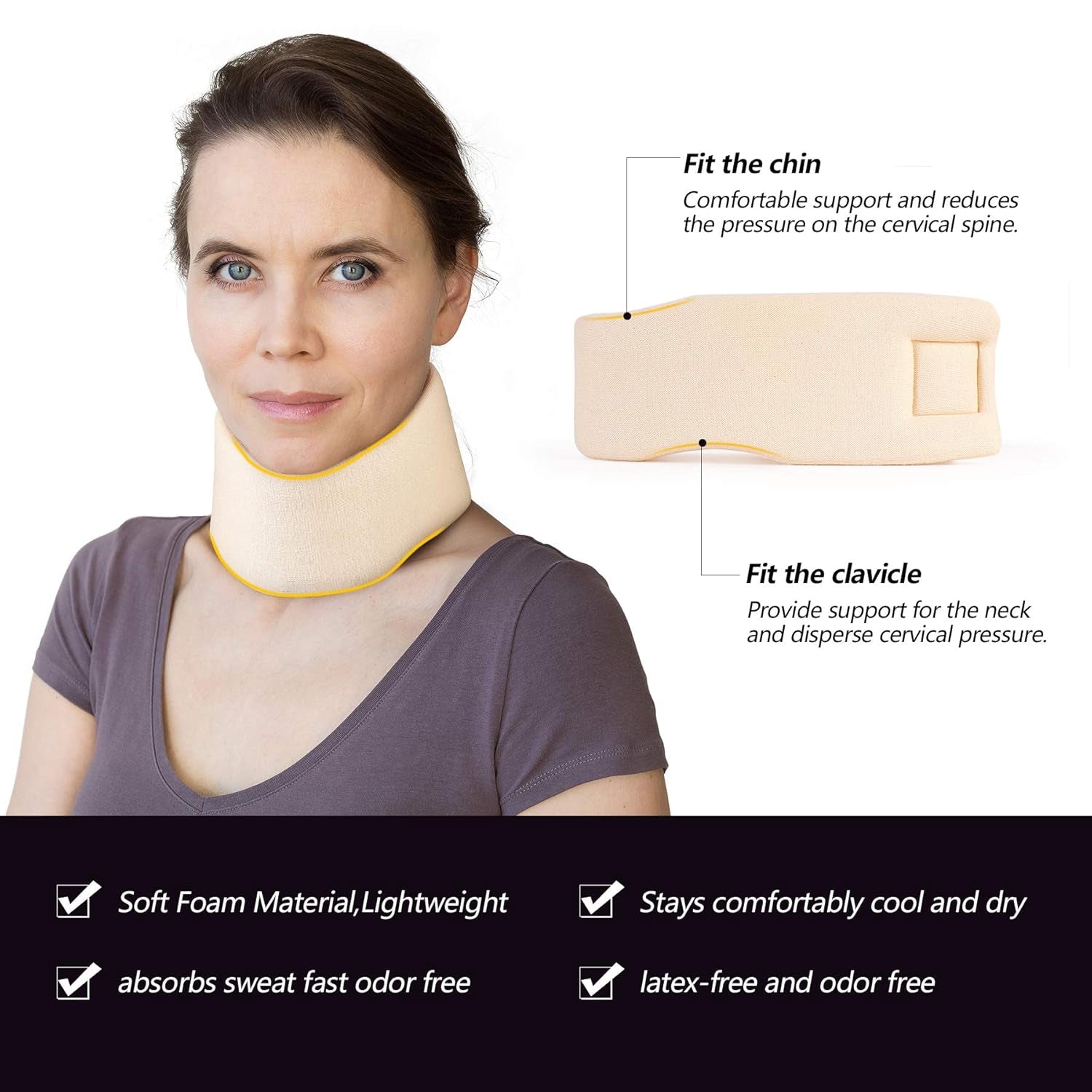 RESTCLOUD neksteun gemaakt van zacht schuim, universele kraag, verstelbare neksteun om te slapen - Verlicht nekpijn (wit, 6,4 cm diepe kraag, M) Cervicale orthopedische kussens Naty Shop