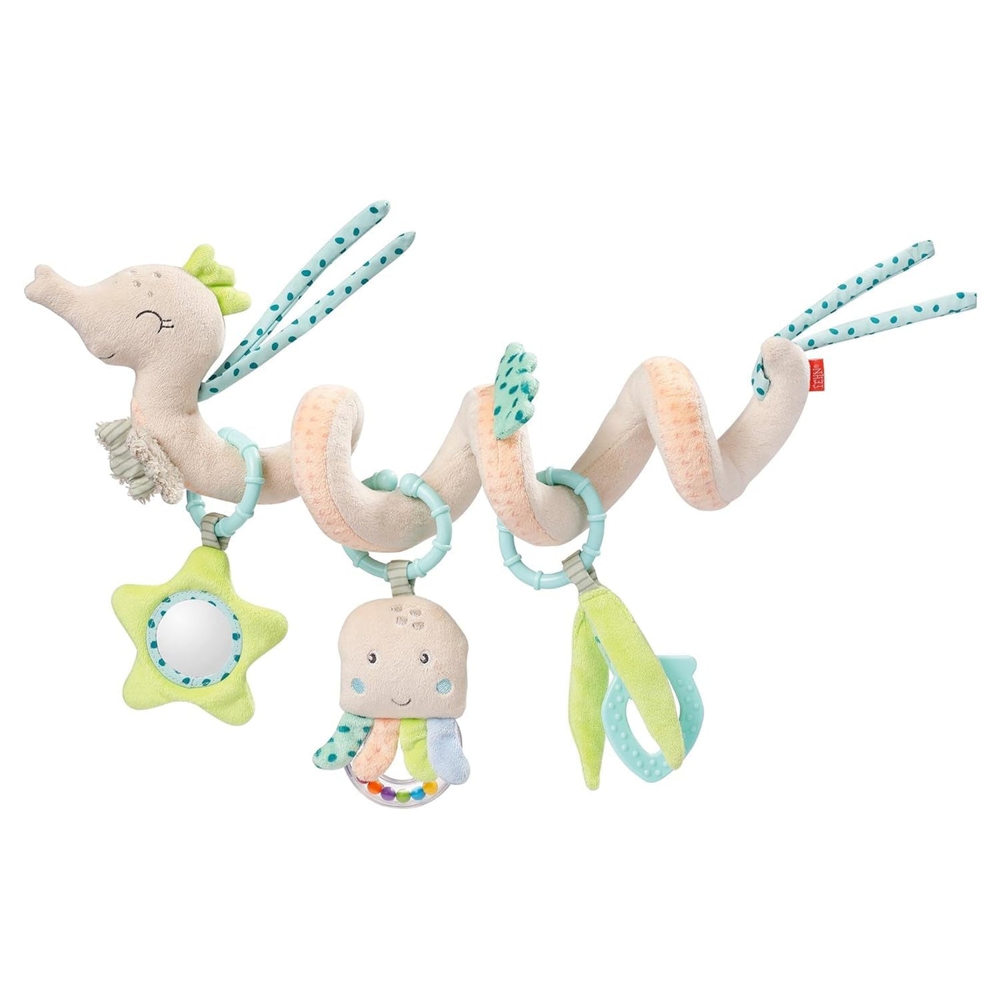 Fehn Activity Spiral Dino - kinderwagenspeelgoed met aanraking en grijper - speelgoed voor babydinosaurus voor bed, speelhoek, kinderwagen en autostoel - speelgoed voor motorische activiteit voor baby's en peuters vanaf 0+ maanden Babyspeelgoed Naty Shop Zeepaardje