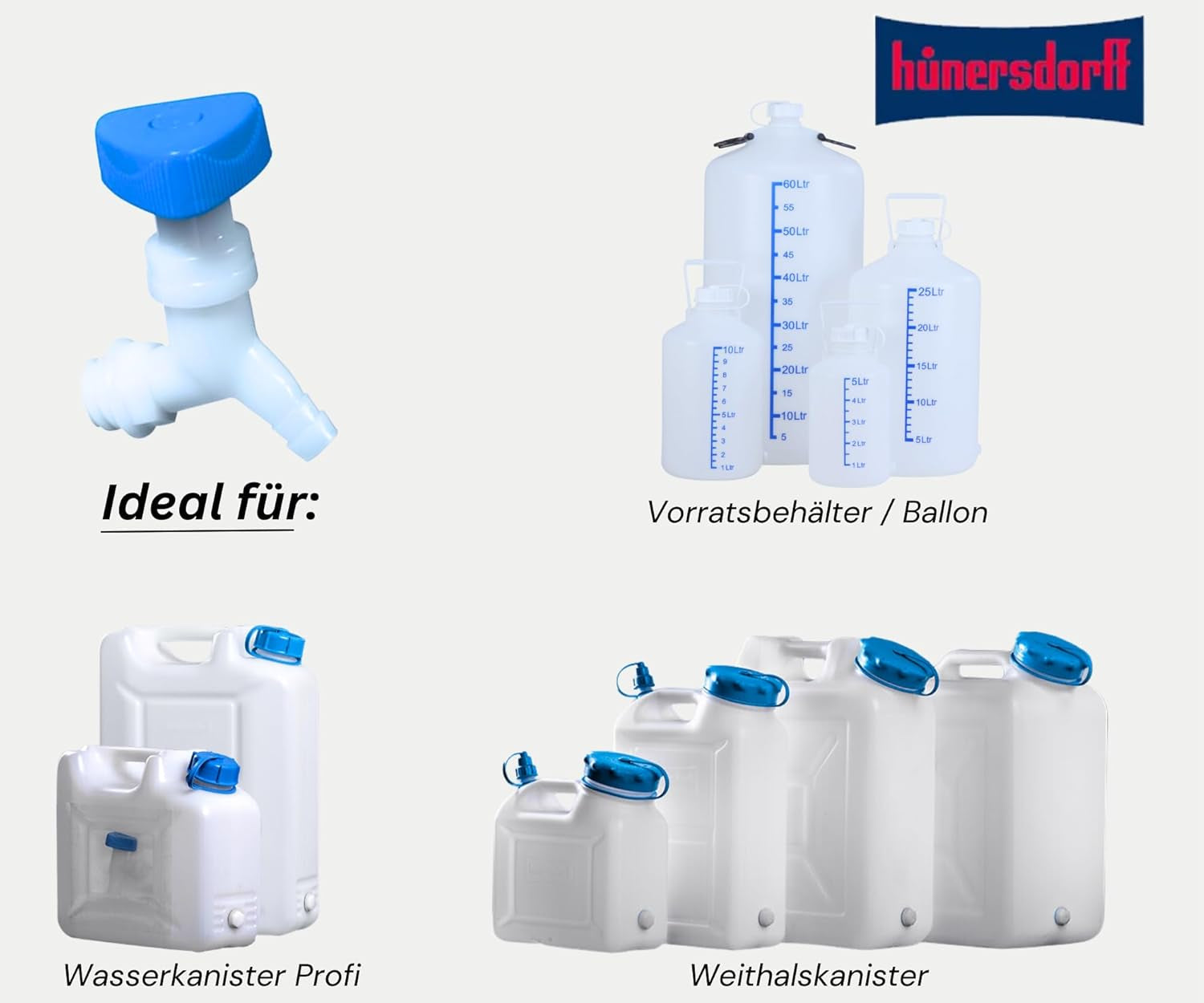 Hünersdorff | Hoekstopkraan | Coltara | Voor bussen met een schroefdraadbreedte van 22 mm | Slangaansluiting 13 mm of 1/2" | Naturel/blauw