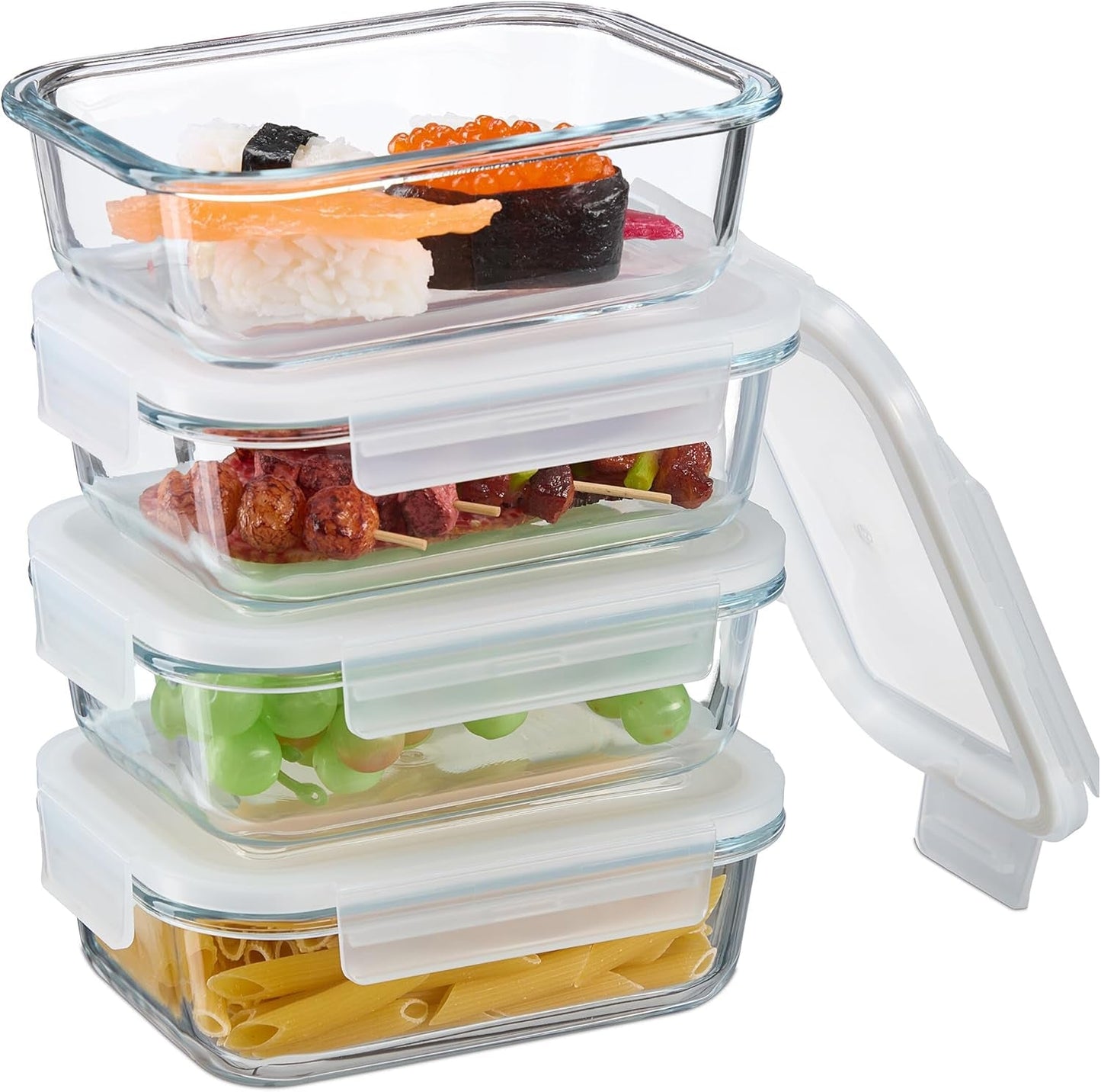 Relaxdays glazen containers met deksel, set van 6, 370 ml, voedselopslagcontainers, plastic deksel, luchtdicht, glazen pot, transparant Naty Shop voedselopslagdozen 640 ml