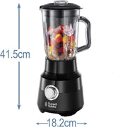 Russell Hobbs Standmixer [1.5L Glasbehälter] Matt Schwarz (Starker 0.9PS Motor, Impuls-/Ice-Crush-Funktion, Edelstahlmesser, Bpa-Frei Mixer, Elektrischer Zerkleinerer, Smoothie-Maker) 24722-56 Keuken Naty Shop