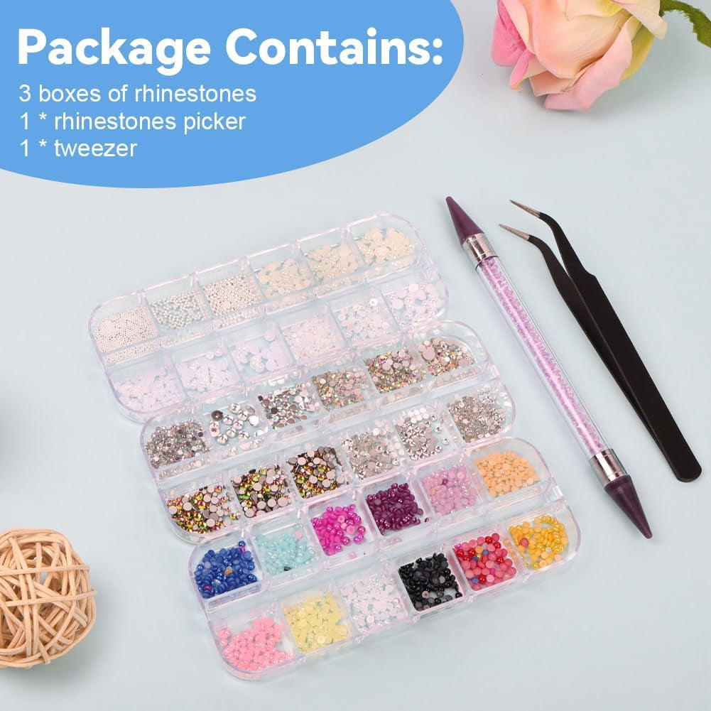Harz Strasssteine ​​4200 Stuks Strass Kristalle 1Mm-5Mm Gemischte Kinder Bastelsachen Kit Mit Strass Mit Picking Pinzette en Stift Für DIY Nägel Kleidung Kunsthandwerk Gemischt Becher Party (A)