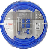 TATAY Blue Line tuinslangset 25 meter Ø3/4" 19mm, 3 lagen, gemaakt in Spanje, weerstand 20 bar en +60°/-20°, gevlochten, cadmium- en loodvrij, BPA-vrij, anti-UV. Blauwe kleur.