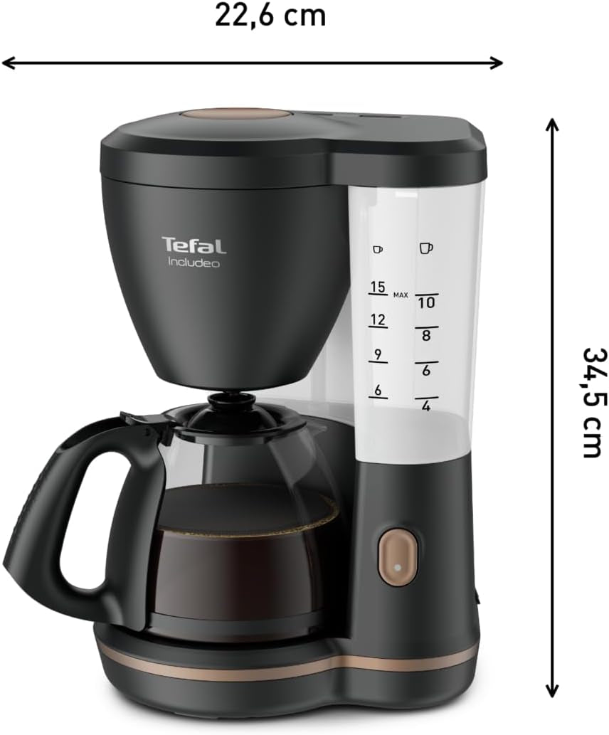 Tefal Incluo Filter-espressomachine, espressomachine Extreem eenvoudig in gebruik, geschikt voor rechts- en linkshandigen, automatische dekselopening, 1,25 l, 10 tot 15 kopjes, CM533811