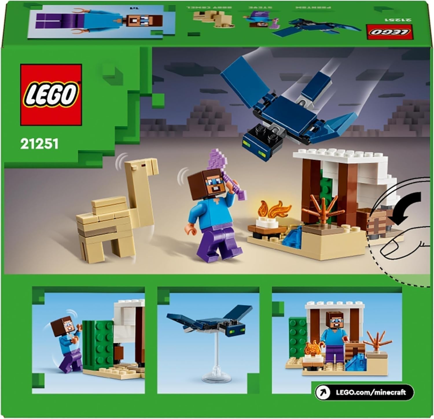 LEGO Minecraft Steve's Desert Expedition, videogameset voor jongens en meisjes, bioom met Steve, huis, beeldjes en kameelspeelgoed, gamercadeau voor kinderen vanaf 6 jaar 21251 Bouwsets Besuche den LEGO-Store