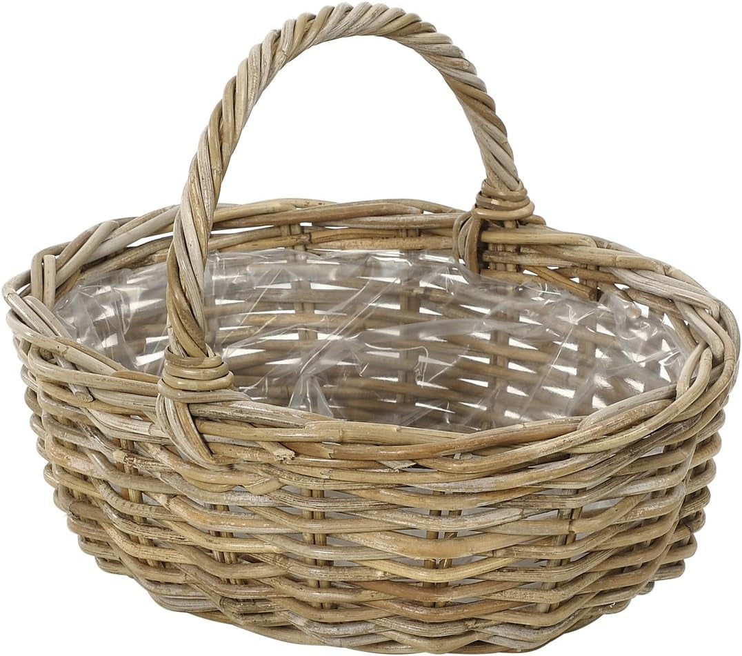 Dehner rotan bloemenmand met handvat, ca. 46 x 39 x 18 cm, rotan stof, grijs/bruin