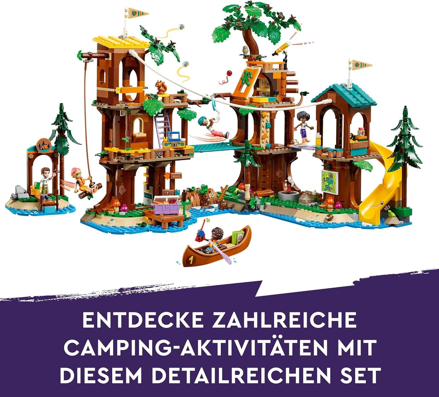 LEGO Friends Boomhut op avonturenkamp, speelset voor meisjes en jongens vanaf 8 jaar met 5 figuren en 5 dieren, cadeau-idee voor creatieve spelletjes, sportspeelgoed, poppenhuis 42631 Bouwsets Besuche den LEGO-Store