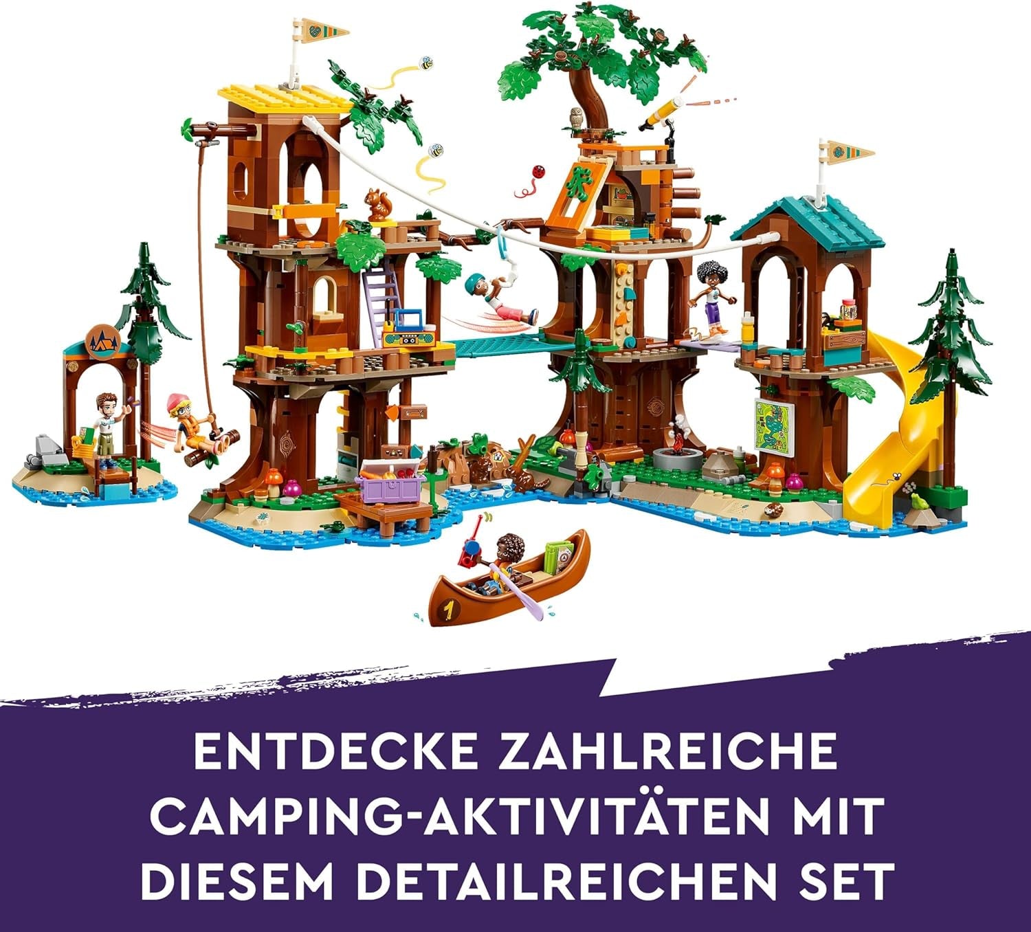 LEGO Friends Boomhut op avonturenkamp, speelset voor meisjes en jongens vanaf 8 jaar met 5 figuren en 5 dieren, cadeau-idee voor creatieve spelletjes, sportspeelgoed, poppenhuis 42631 Bouwsets Besuche den LEGO-Store