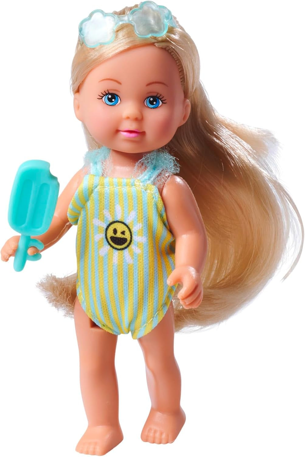 Simba Evi Love Travel, 2 verschillende modellen, er wordt slechts ÉÉN artikel geleverd, pop in een koffer op wielen, draagt ​​een zwempak met ruches, inclusief zonnebril en ijsje, 12 cm, vanaf 3 jaar