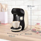 Bosch Tassimo Happy Friendly TAS107E Capsule-espressomachine, 70+ dranken, geschikt voor alle kopjes, auto-stop, duurzaam, perfecte dosering, ruimtebesparend, 1400W, crème/zwart