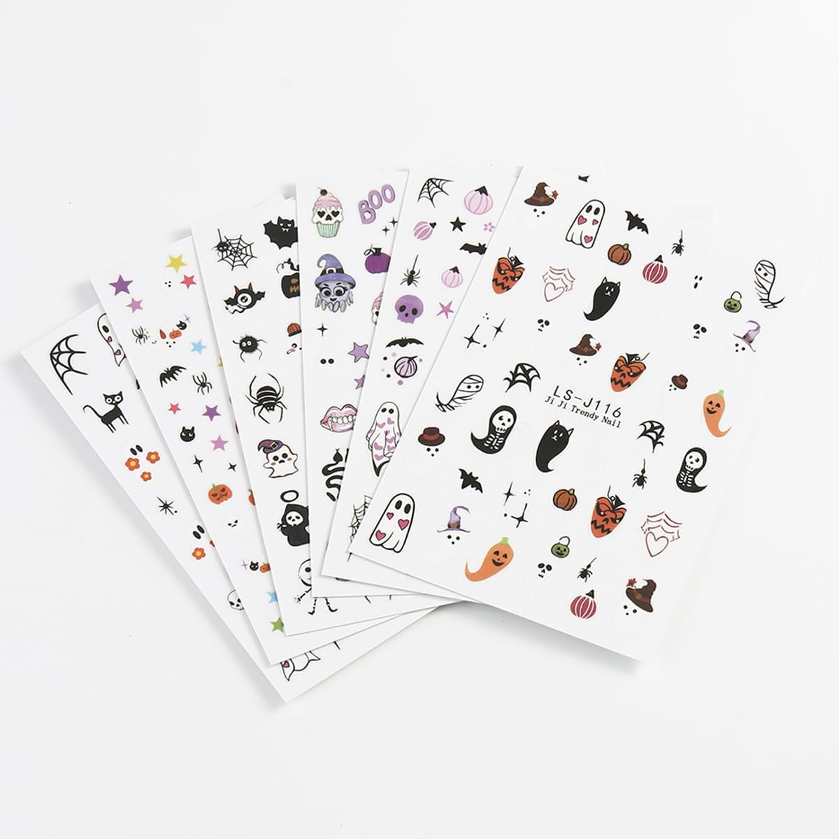 JMEOWIO Nagelsticker Halloween Süßer Geisterkürbis 9 Blatt Nail Art Sticker Selbstklebend Nagelaufkleber Decoratie Nageldesign Zubehör