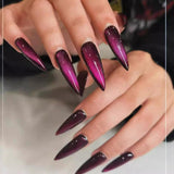 Mouyuglow Lange nagels Stiletto Melkwit Gradiënt Roze Glitter Cool Nepnagels met lijm Roze Ombre Glitter Kunstnagels