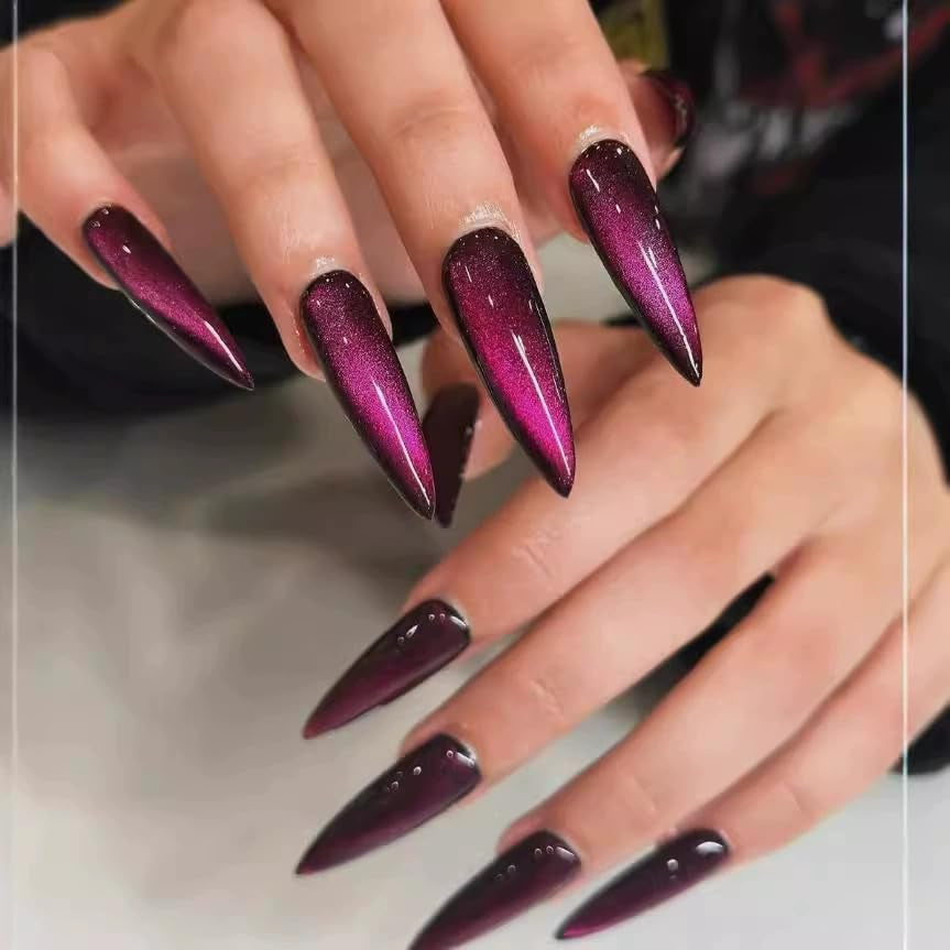 Mouyuglow Lange nagels Stiletto Melkwit Gradiënt Roze Glitter Cool Nepnagels met lijm Roze Ombre Glitter Kunstnagels