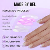 Btartbox Korte vierkante kunstnagels Baby Boomer lijm op witte gradiënt roze kunstnagels Korte kunstnagels met nagellijm 30 stuks vierkante kunstnagels