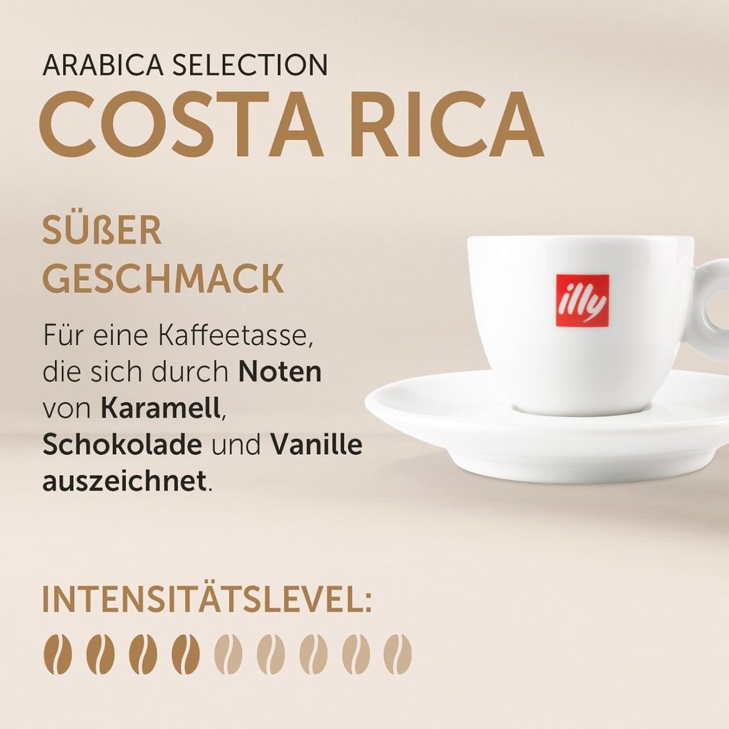 illy, Kaffeebohnen Arabica Selection Costa Rica, 100% Arabica met Karamel-, Schokoladen- en Vanillenoten, süßer Gesmack, 1 Dosis met 250g