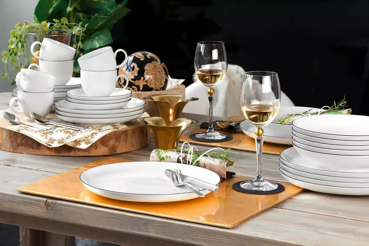 Seltmann Weiden - Lido Black Line - 36-delig servies - porselein (waaronder 6 koffiemokken)