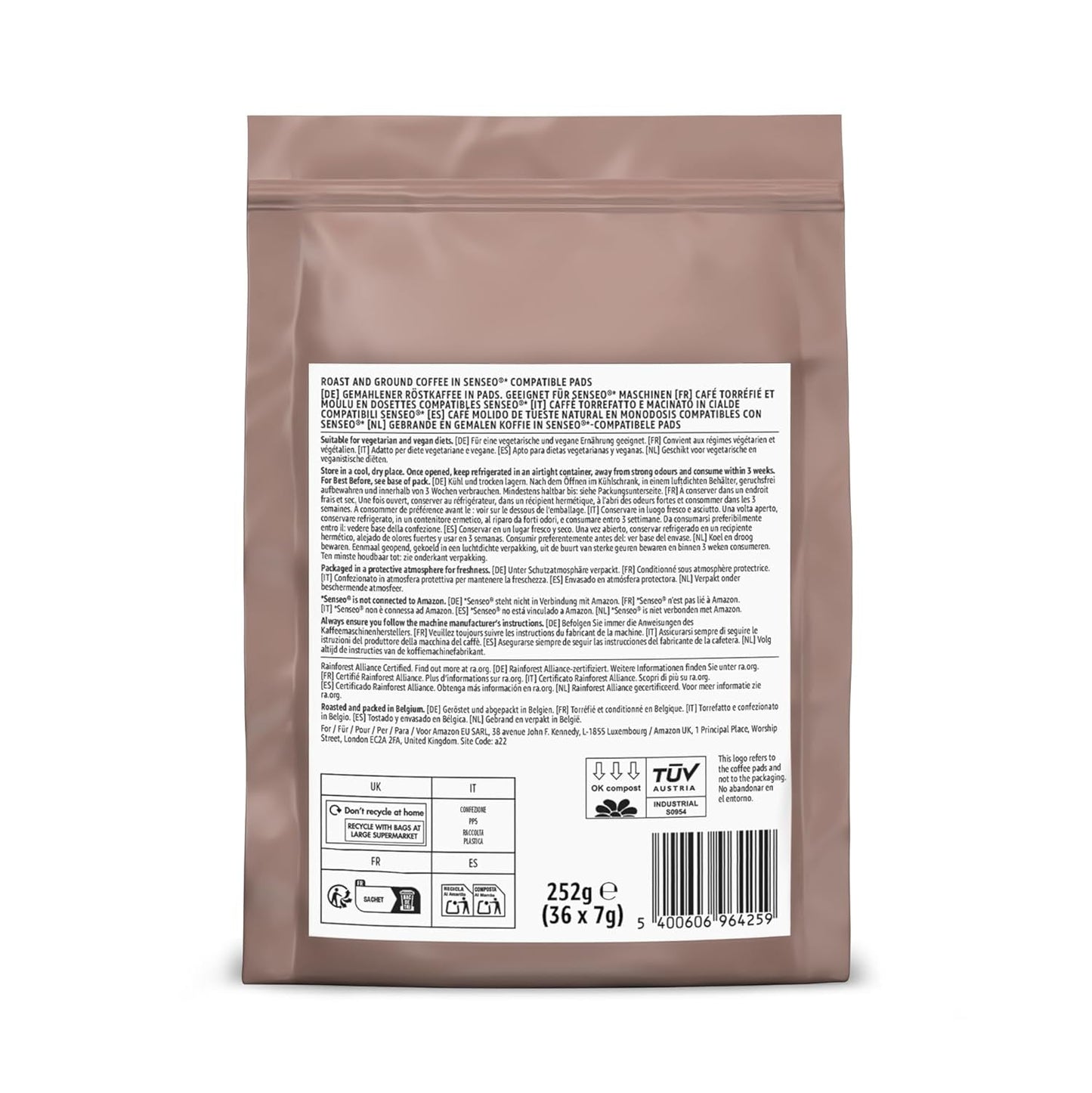 door Amazon Starke Pads, geeignet für Senseo-Maschinen, 36 Stück (1 Packung mit 36 ​​​​Stück) – Rainforest Alliance-zertifiziert