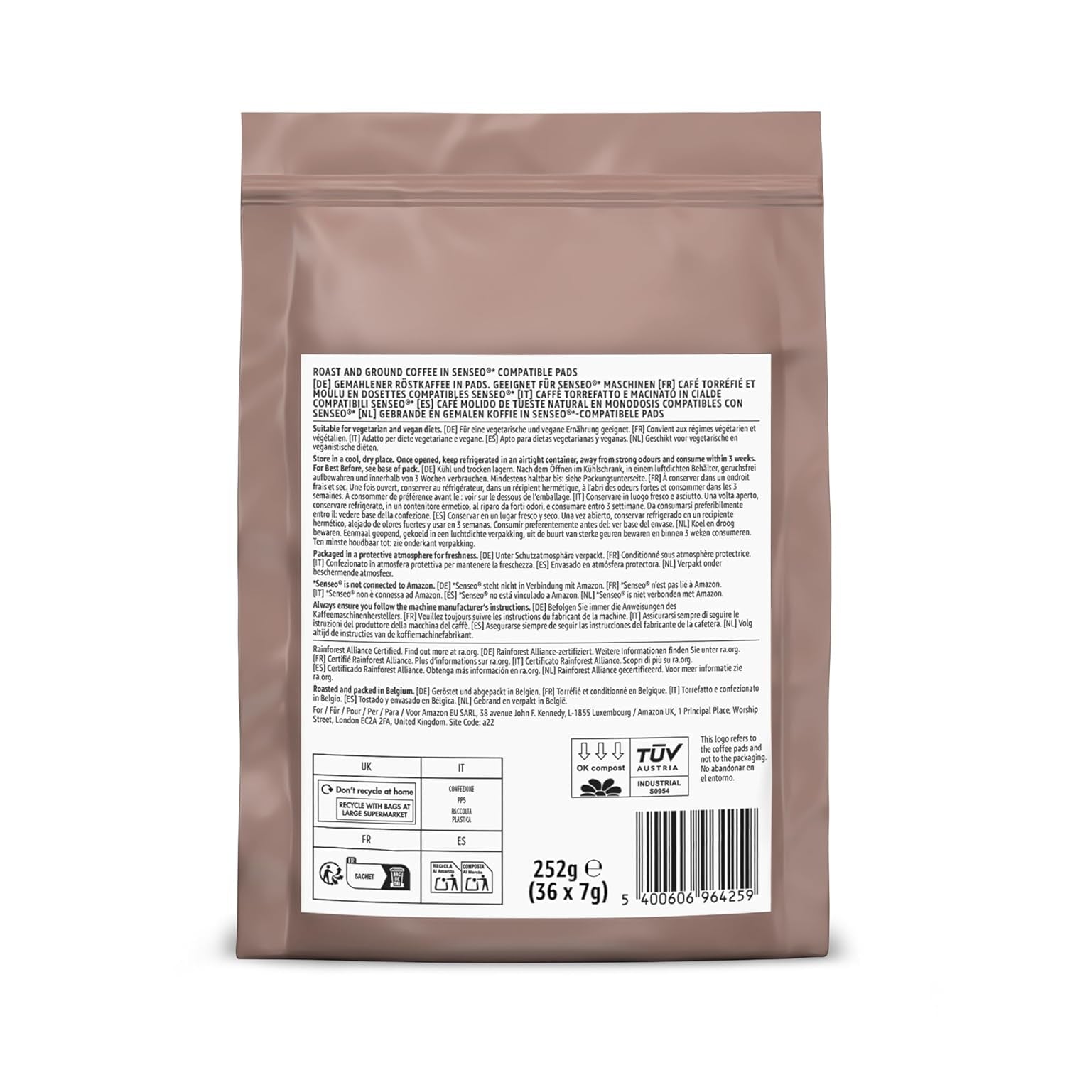 door Amazon Starke Pads, geeignet für Senseo-Maschinen, 36 Stück (1 Packung mit 36 ​​​​Stück) – Rainforest Alliance-zertifiziert