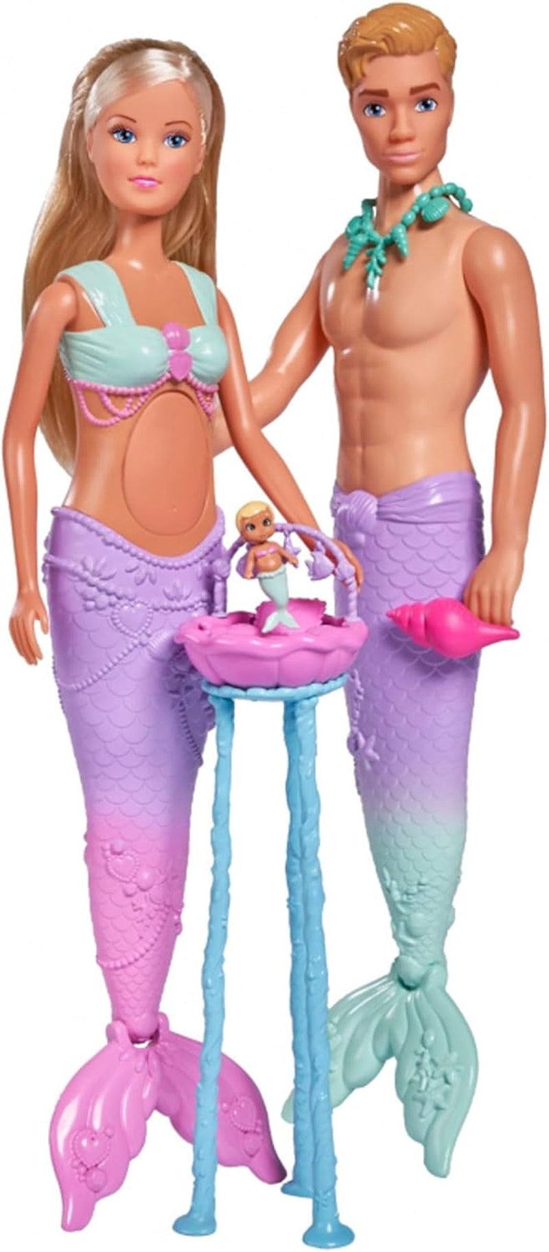 Simba 105733524 - Steffi Love Mermaid Family Zwangere zeemeermin Kevin pop met babybedje 29 cm Modepoppen Speelpoppen voor 3 jaar en ouder