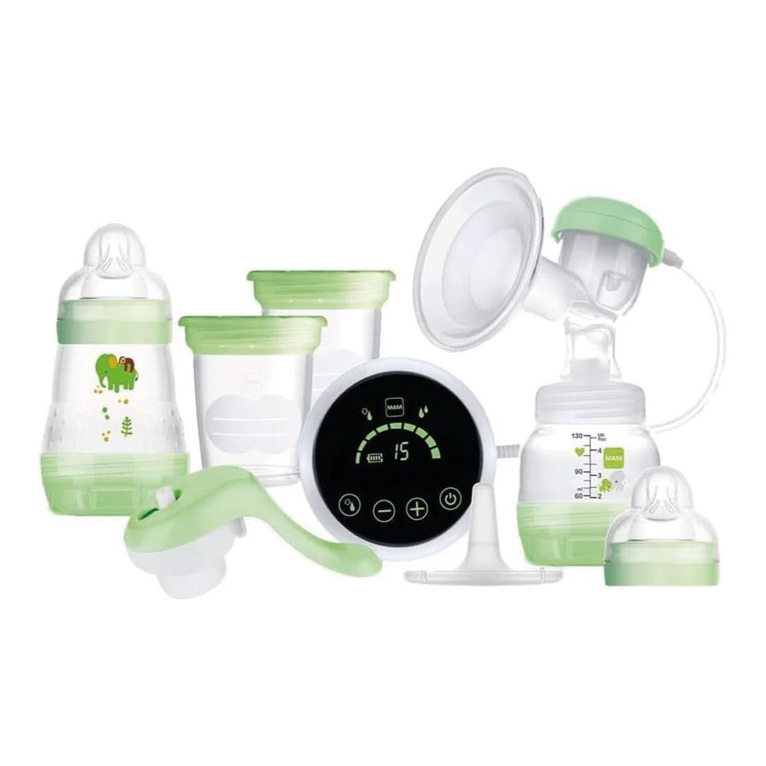 MAM Elektrische en handmatige borstkolf 2 in 1, met 9 stimulatieniveaus, bevat 2 flessen, easy start, groen Accessoires Voeding en Borstvoeding Bebe Naty Shop