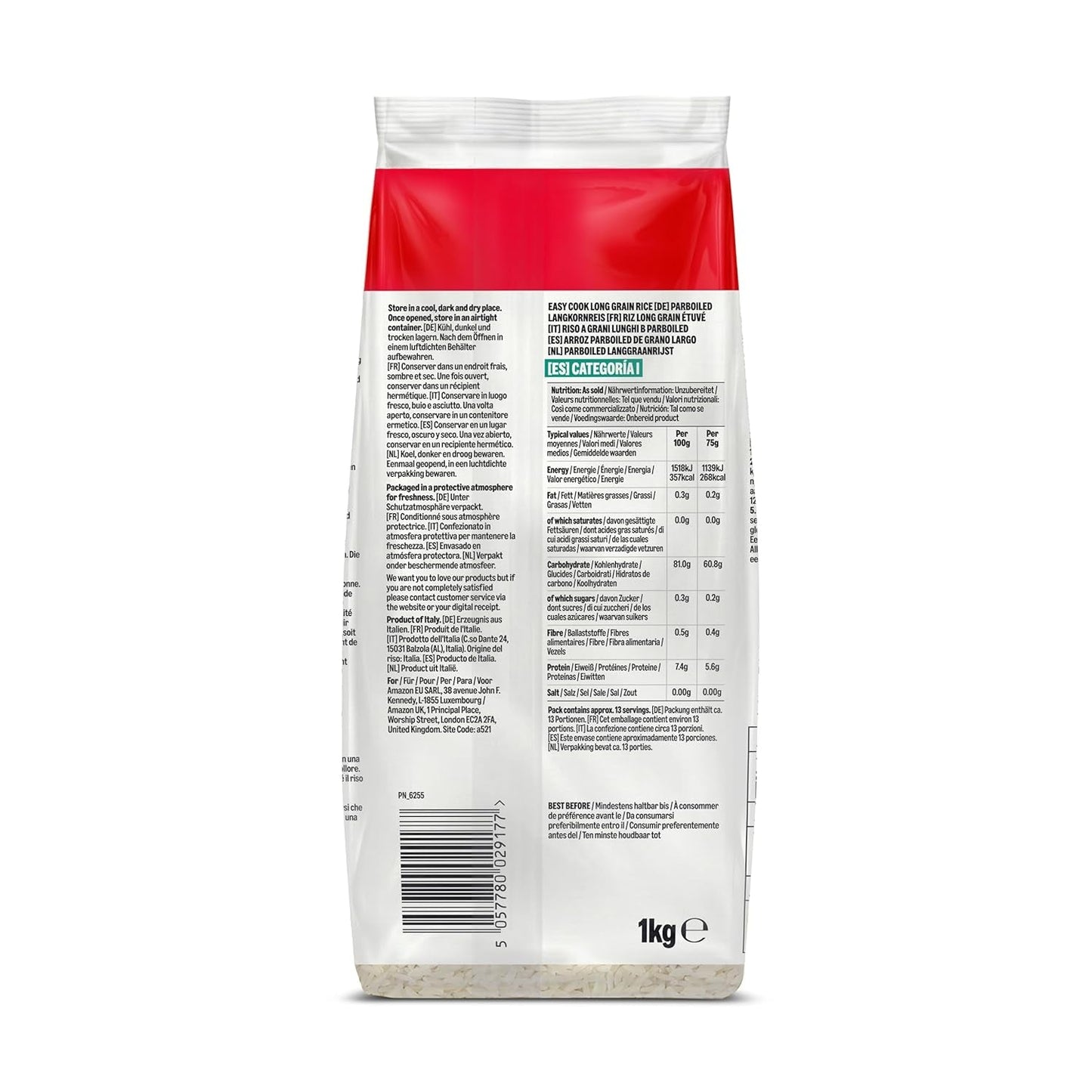 Voorgekookte langkorrelige rijst uit Amazon, 1 kg