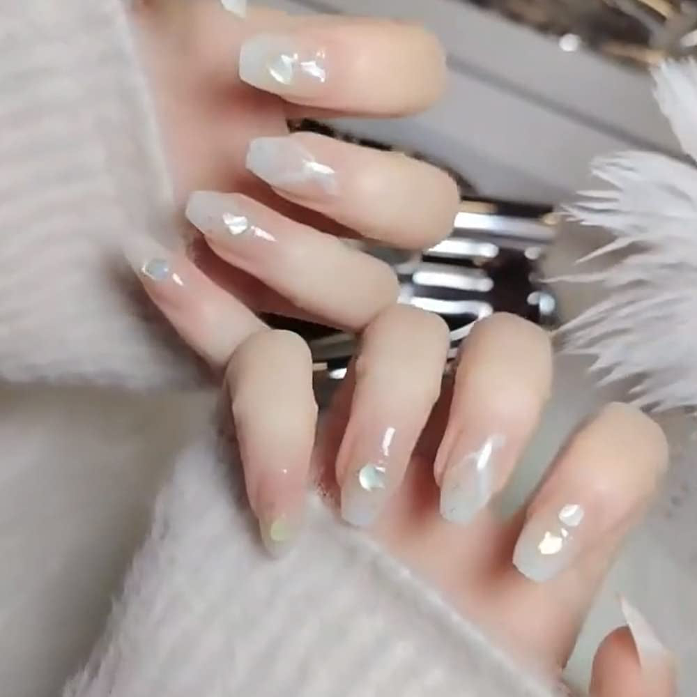 24 stuks vierkant naakt Franse korte volledige dekking kunstnagels druk op nagels voor dames meisjes