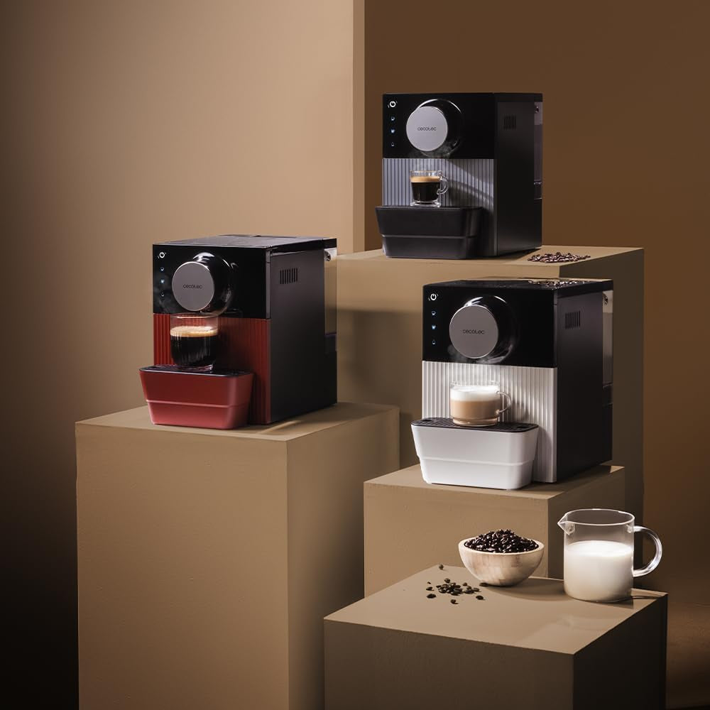 Cecotec Cremmaet Cube compacte espressomachine, 1350 W, perssysteem 10 g, pre-infusiesysteem, 19 bar, thermoblock-systeem, 5 maalstanden, touch-bedieningspaneel
