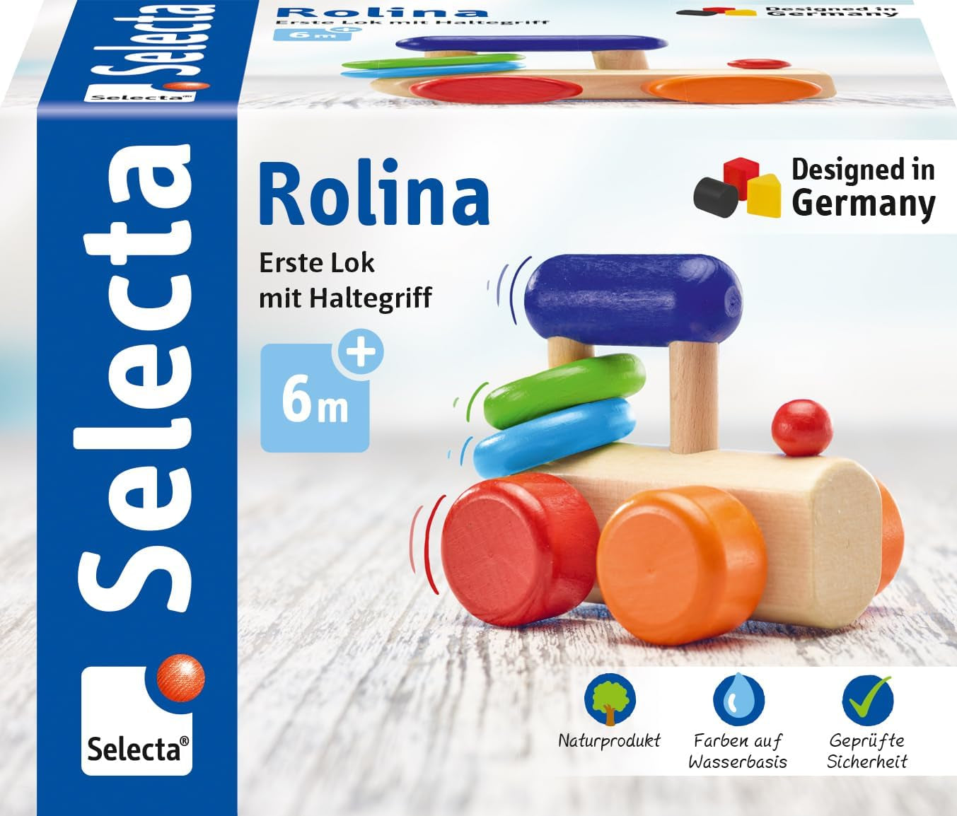 Selecta Locomotief Vangspeelgoed, 8,5 cm, Hout, 6 maanden - 3 jaar, Locomotief met rammelringen Babyspeelgoed Naty Shop Standaard titel