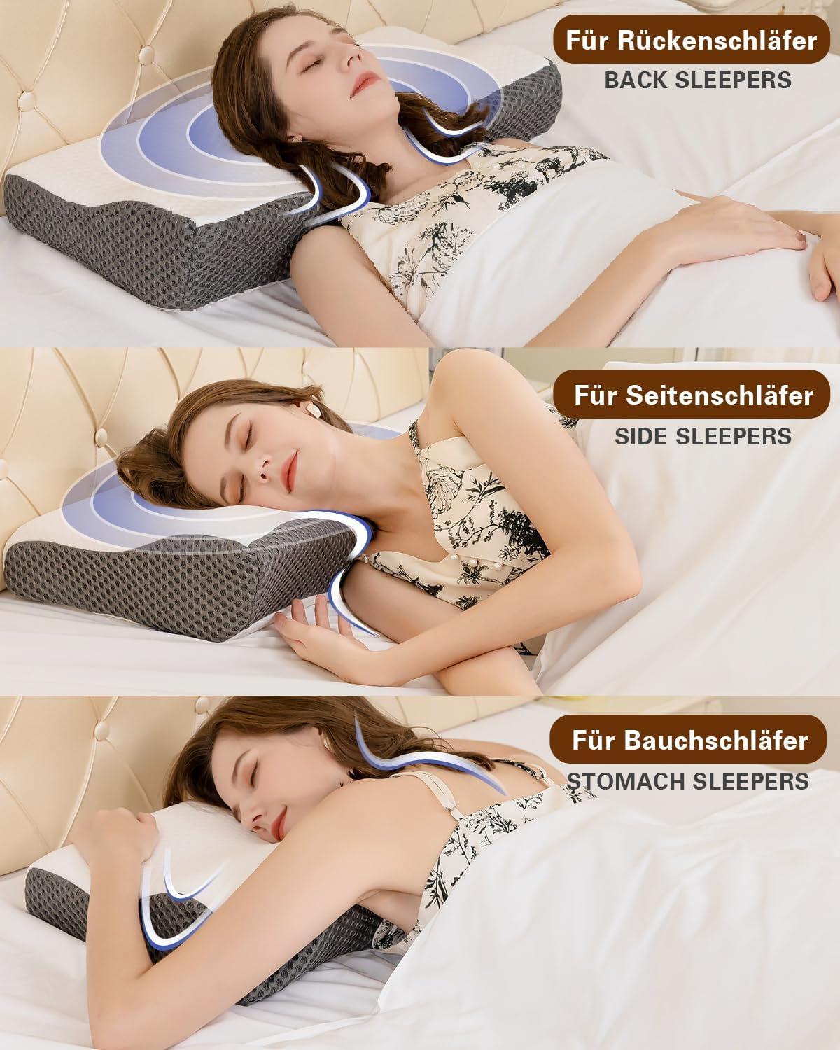 Nekpijnkussen, ergonomisch orthopedisch nekkussen, zijrug buikkussen van memory foam, anti-snurkkussen voor mannen vrouwen (62 * 34,5 * 12/8CM) Cervicale orthopedische kussens Naty Shop