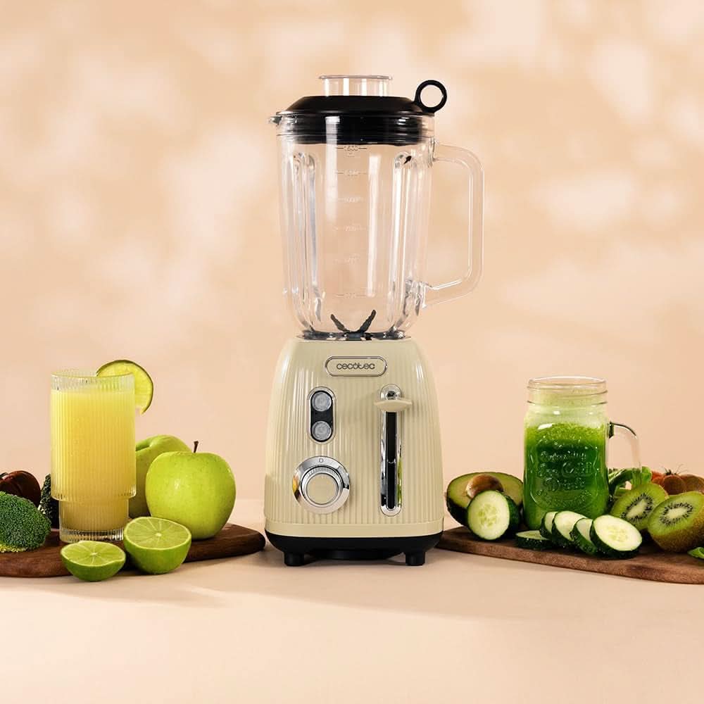 Cecotec Keukenmixer Retro Power Zwart Titanium Retrogroen. 1200 W Maximale Leistung, 2 Geschwindigkeiten, 4-Klingen-Messer Mit Schwarzer Titanbeschichtung en 1.5L Krug, Vintage-Design in Grün Kitchen Naty Shop