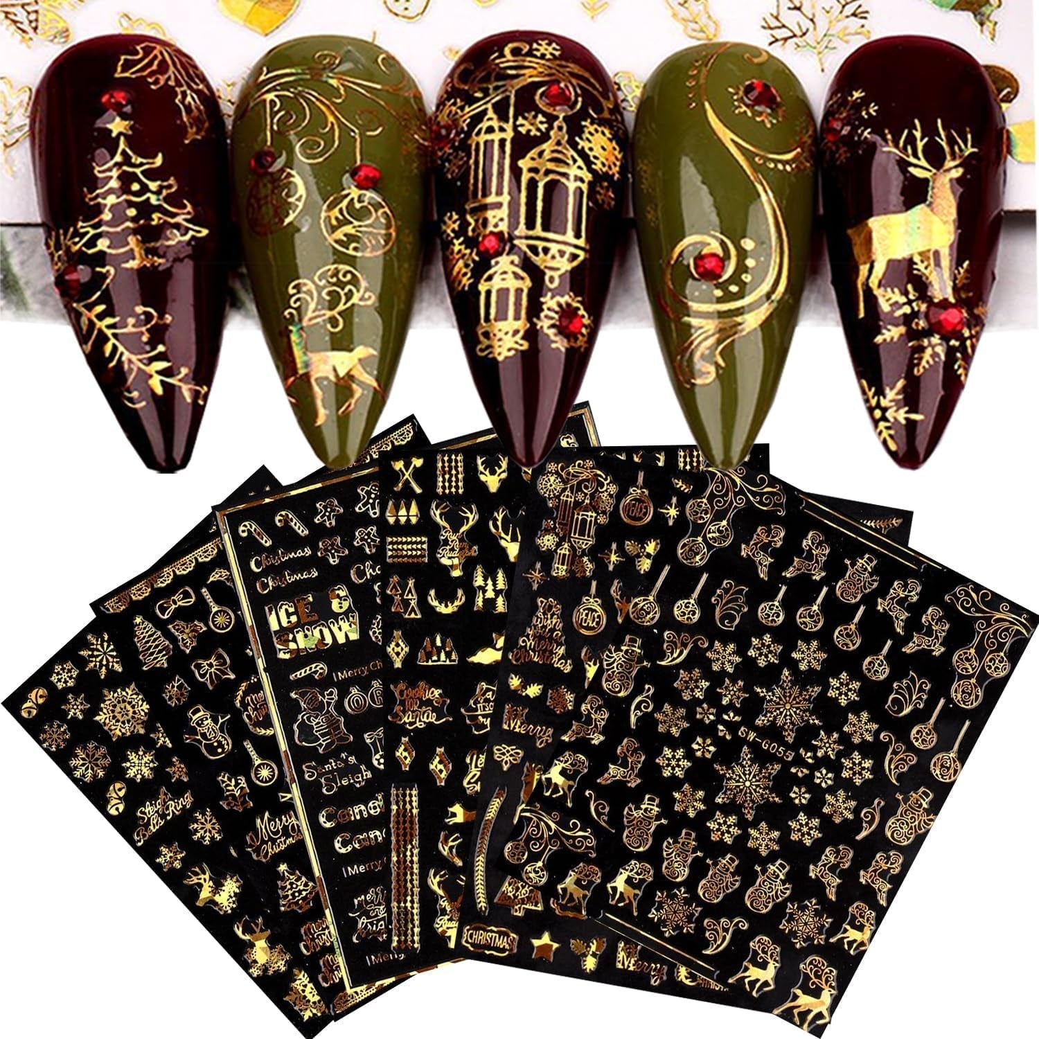 9 Blatt Nagelsticker Weihnachten Nagelaufkleber Selbstklebend Weiß Rentier Schneemann Nail Art Sticker Decoratie Nageldesign Zubehör