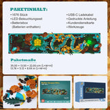 Mythische Dragon Tile-bouwset voor volwassenen, 3D Divine Loong Art-bouwspeelgoed met LED-verlichting en bloemen, DIY Dragon Relief-modelset, creatieve geschenken en decoraties (1676 stuks)