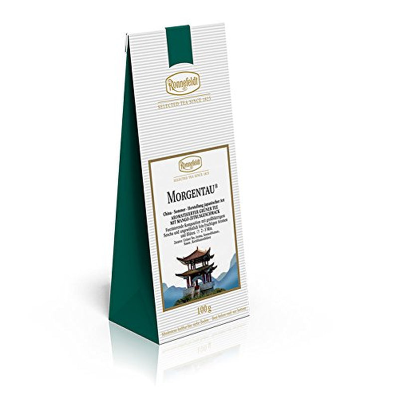 Ronnefeldt, groene thee op smaak gebracht met mango en citrus, 100 g, verpakking van 4