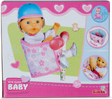 Simba 105560018 - Fietsstoeltje voor pasgeborenen met riem, poppenaccessoire, stoffen zitje, veiligheidsgordel, stuur met klittenband, voor poppen van 30-43 cm, vanaf 3 jaar