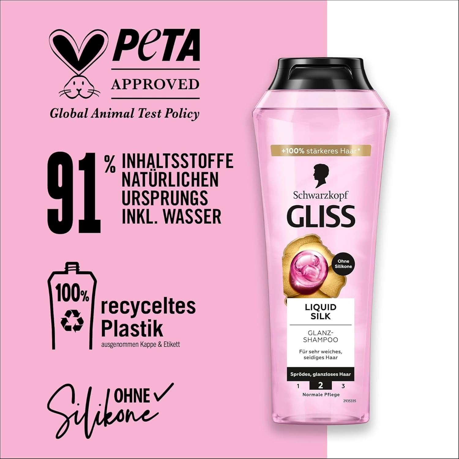 Gliss Shampoo Liquid Silk (250 ml), voor kwetsbaar en dof haar Douchen en baden Naty Shop